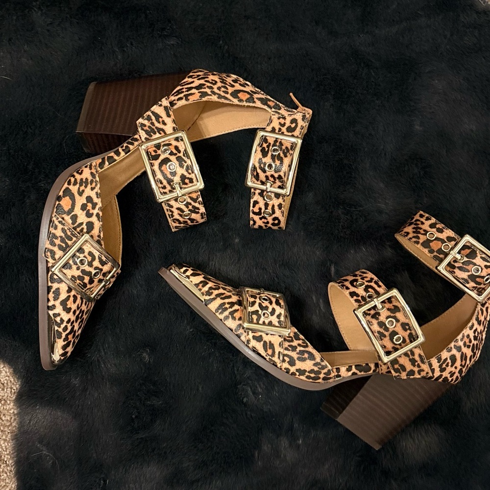 Leopard Print Block Heel Sandals
